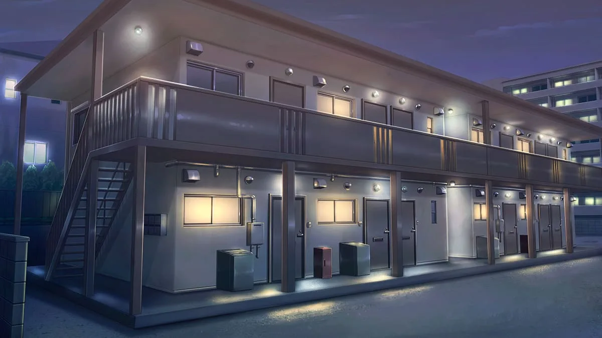 夜のアパート(フリー素材)