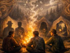 同じ焚き火の前で