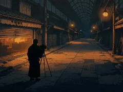 シャッター街の灯り