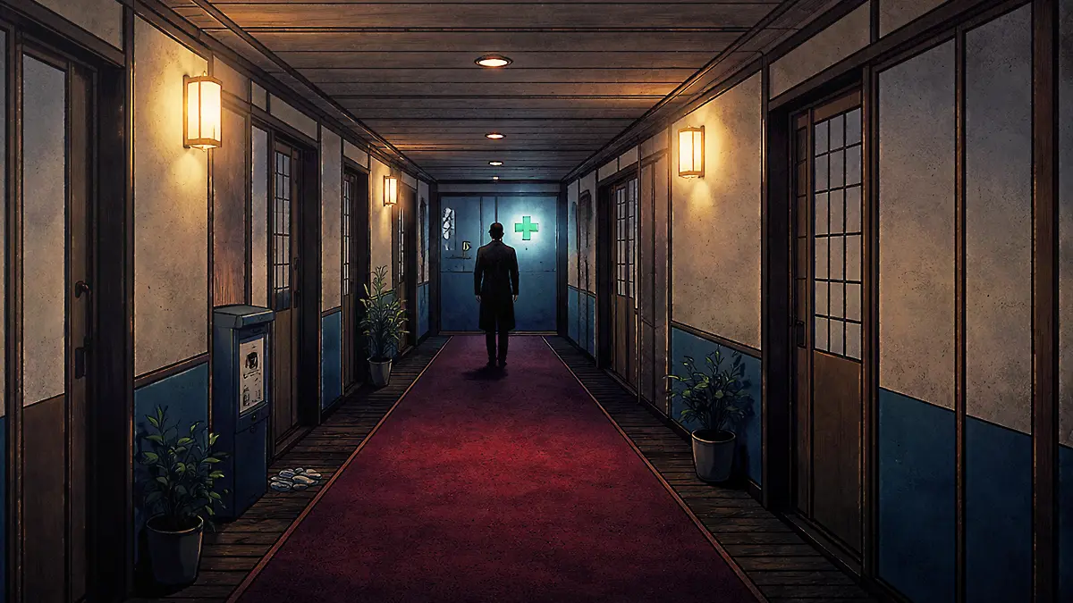 夜のホテルの廊下