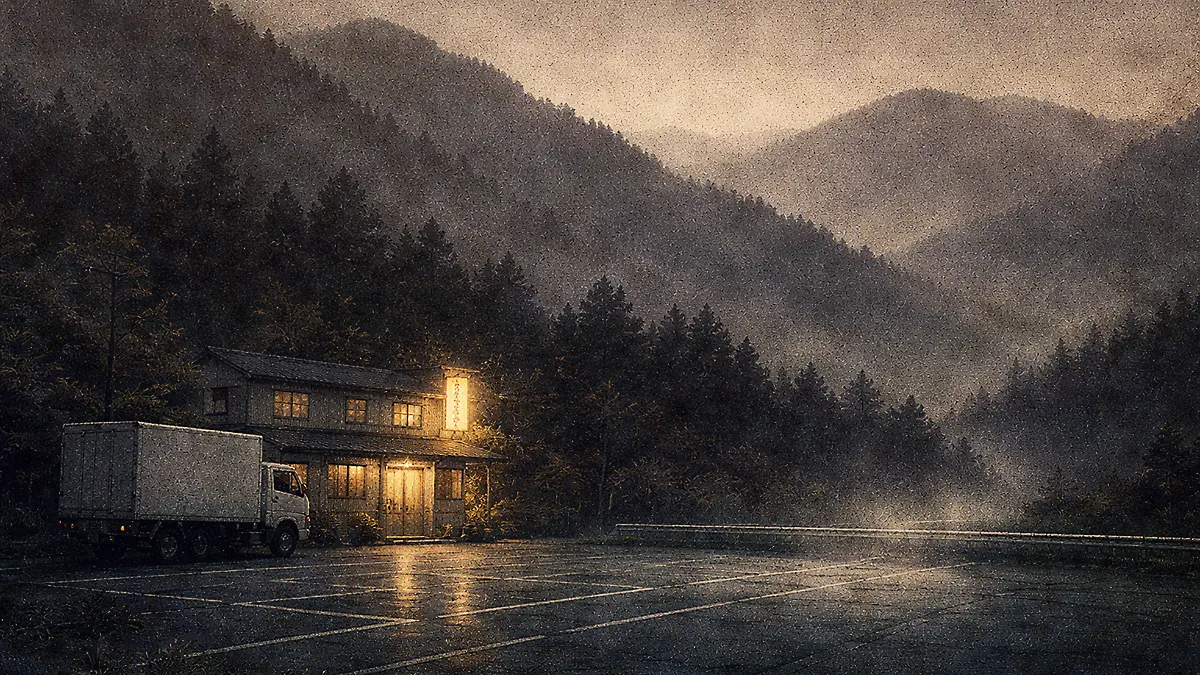 山道のホテルと霧の夜