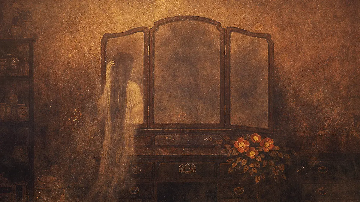 夜の鏡と幽霊の反映