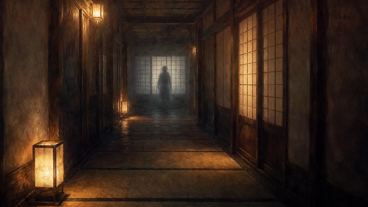 古い旅館の夜の廊下