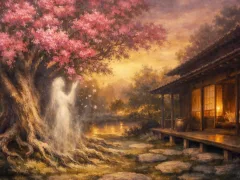 百日紅の根元で