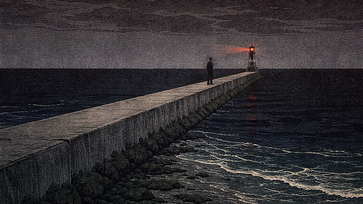 赤い灯台と孤独な人