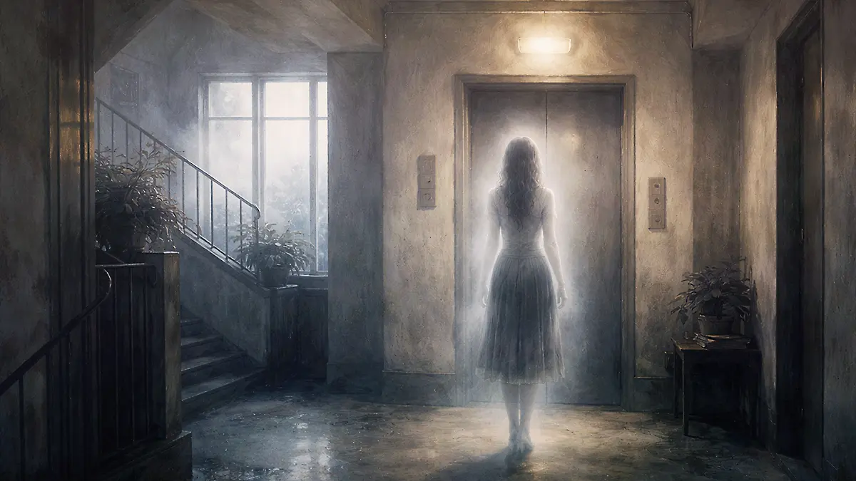 朝の光の中の幽霊の女性