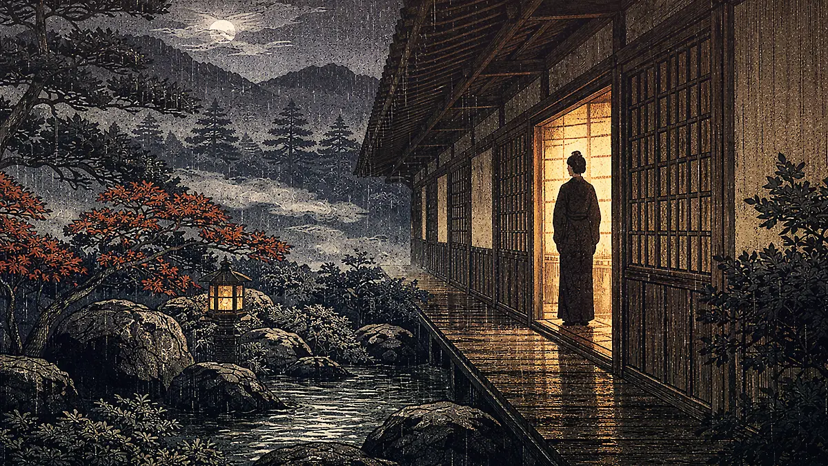 雨夜の宿の風景