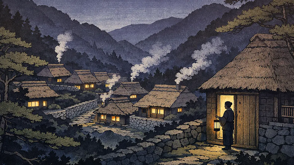 静かな山村の夜景