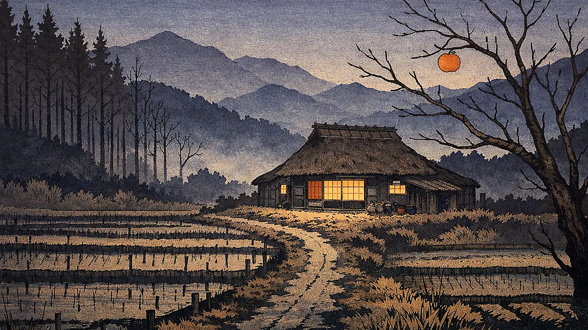 夕暮れの農村風景