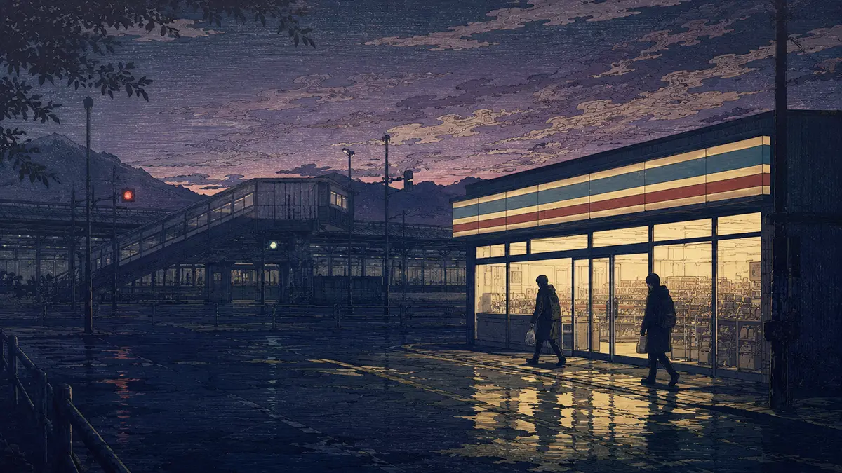 静かな街の雨の朝