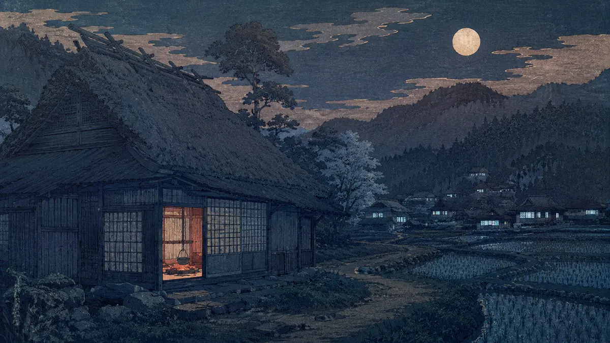 月明かりの田舎の風景