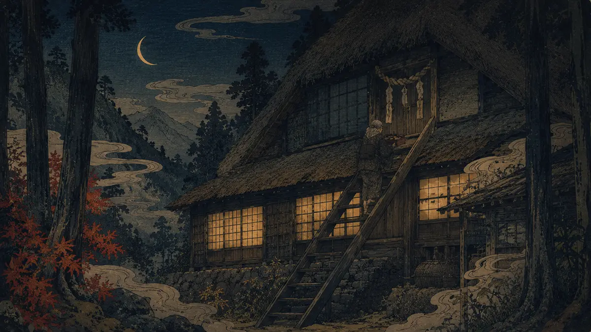 月夜の山村の風景