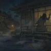 夜の窓を覗く名取りの女
