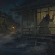 夜の窓を覗く名取りの女