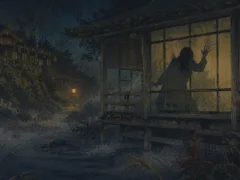 夜の窓を覗く名取りの女