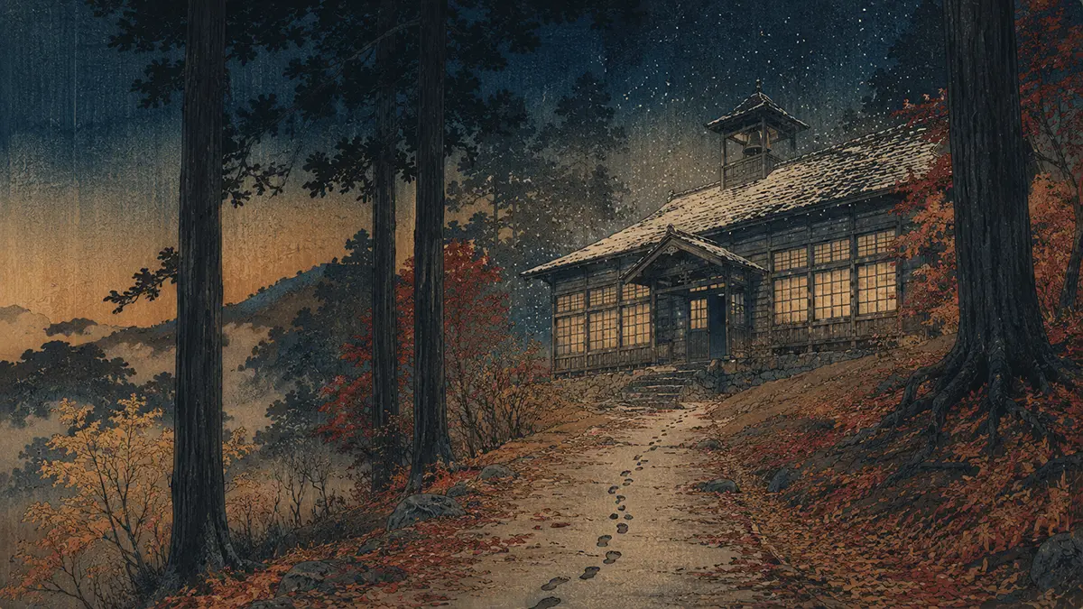 雪降る山の小屋