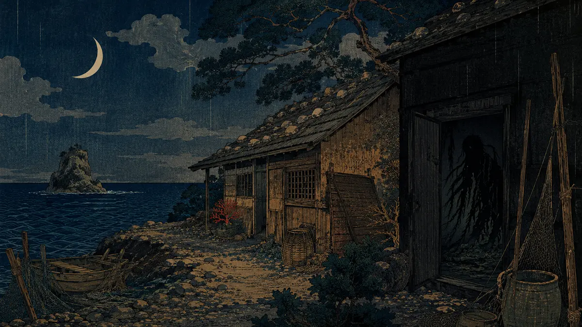 月夜の海辺の村