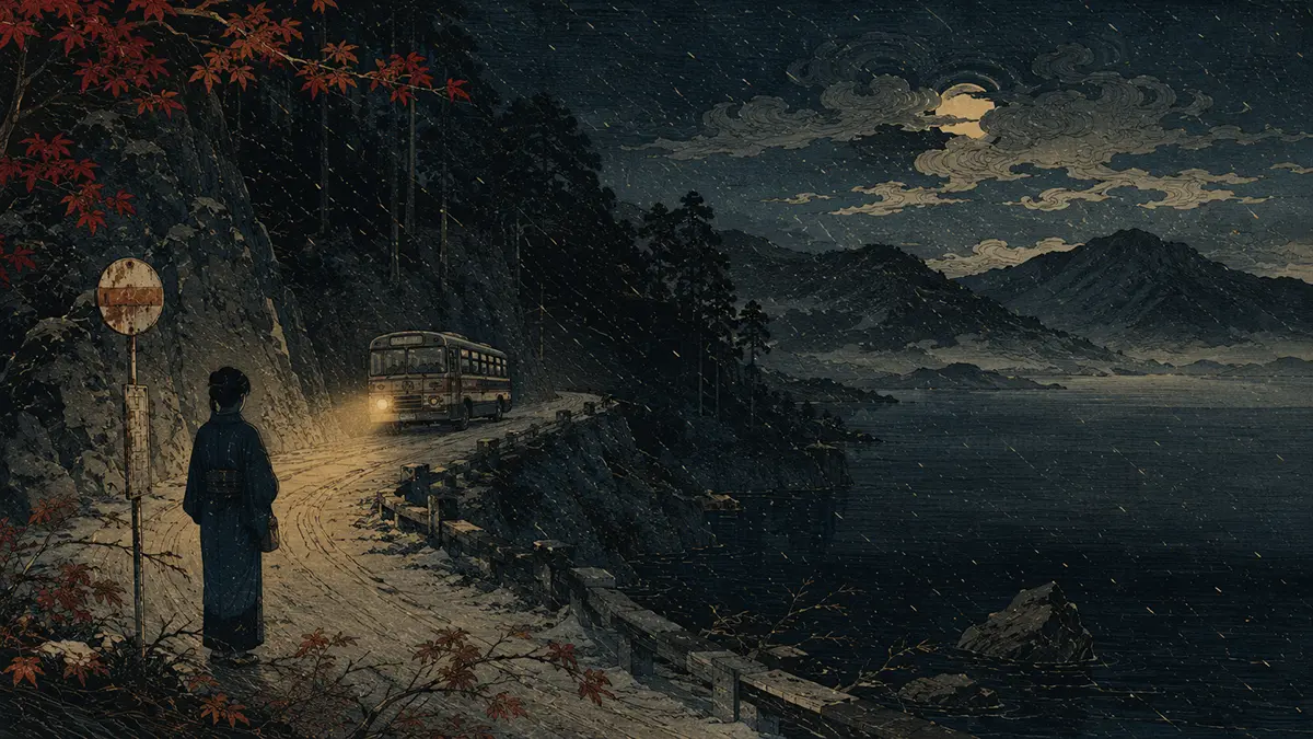 雪の夜の山道