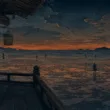 干潟を渡る人影