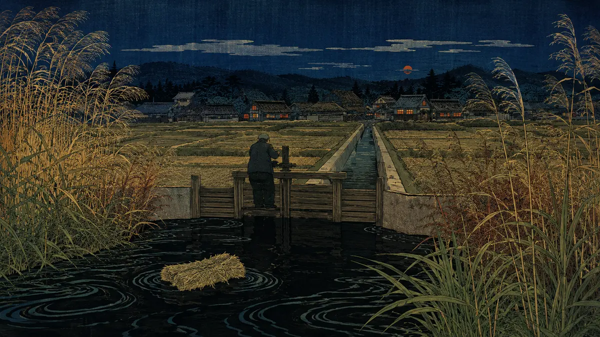 静かな夜の田舎風景
