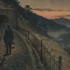 線路の柵の外に立つもの