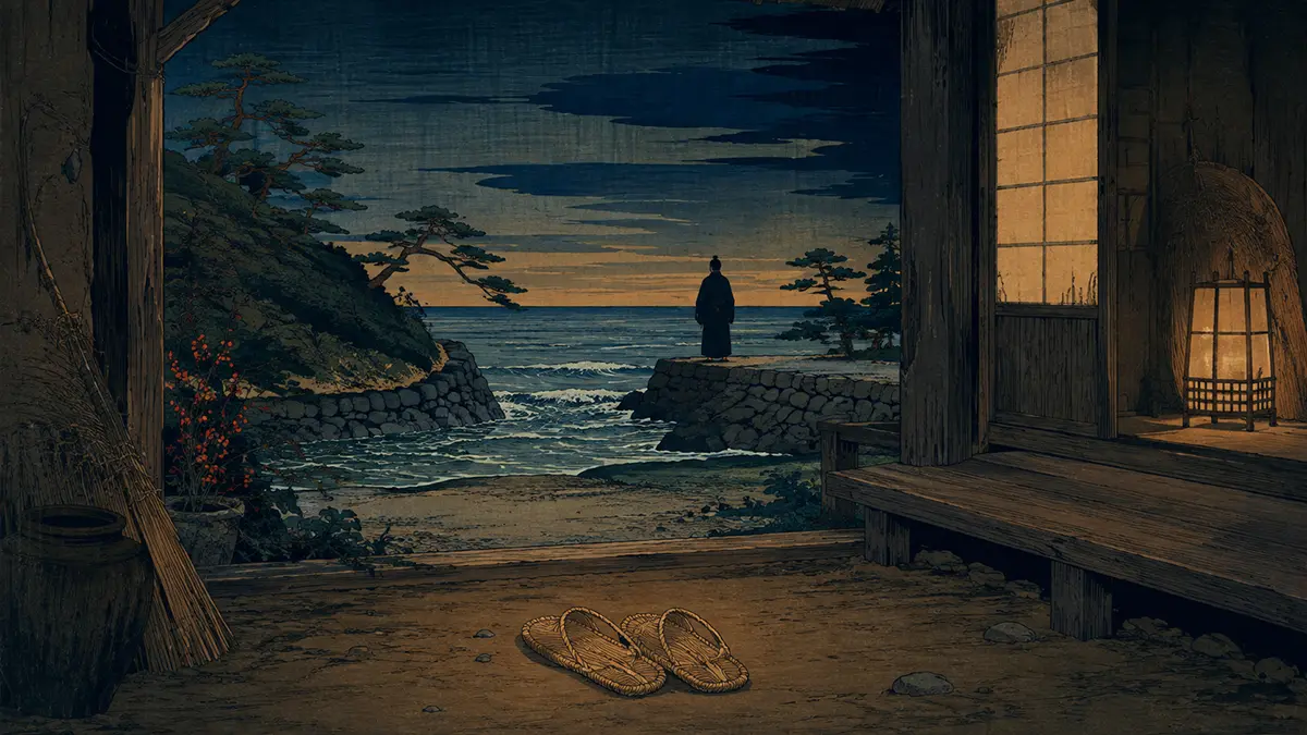 夕暮れの海を望む家