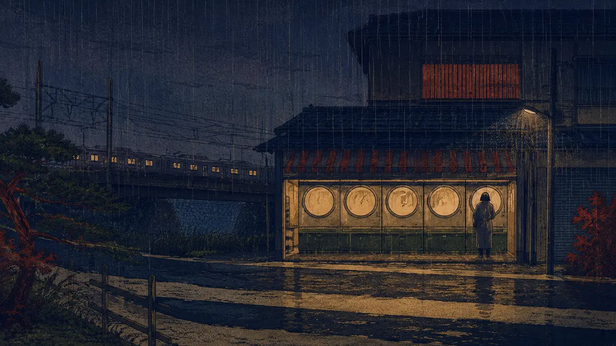 雨夜の灯るコインランドリー