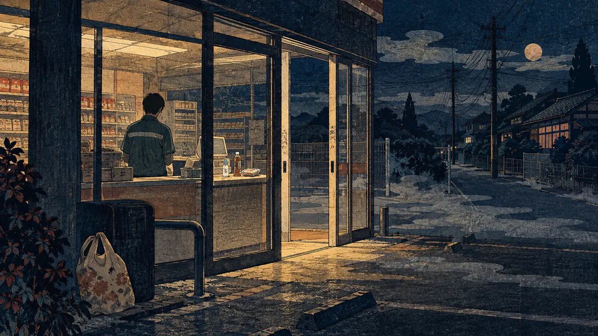 月夜の静かなコンビニエンスストア