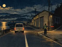 赤い誘導棒は右を指す