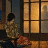 曇りガラスの人影が先に帰る
