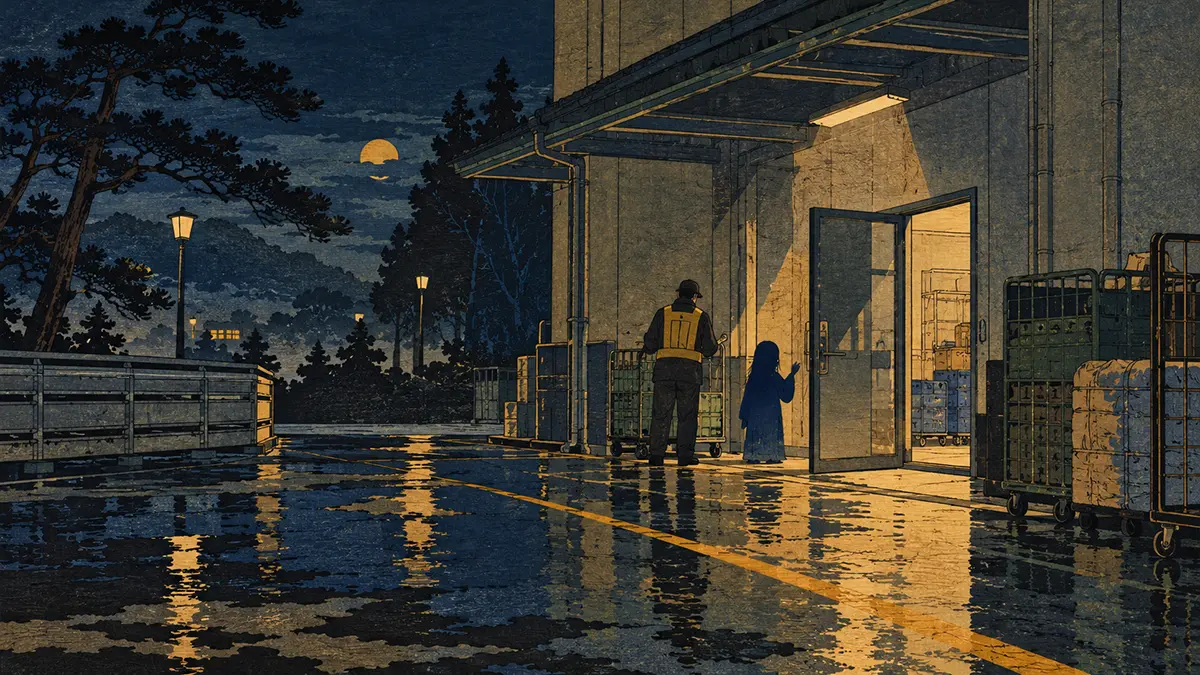 雨夜の倉庫と月影の幽霊