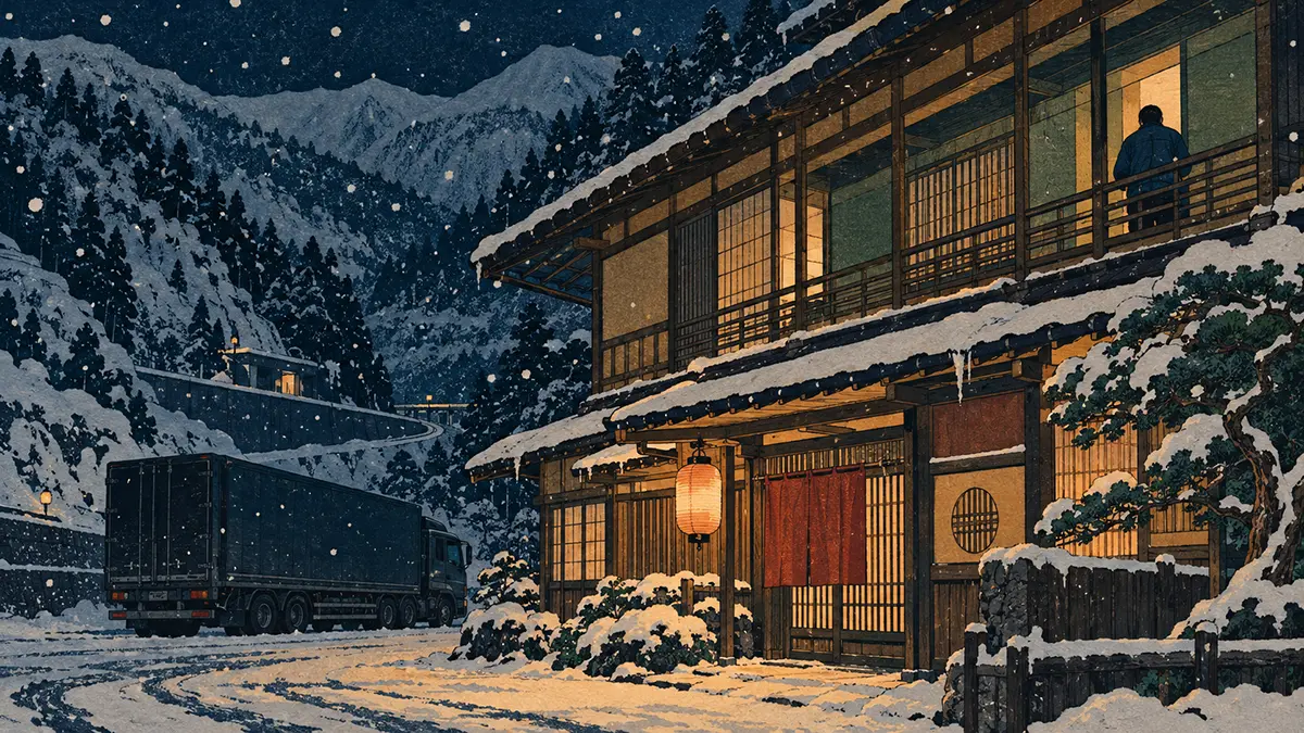 雪夜の山宿と旅する灯り